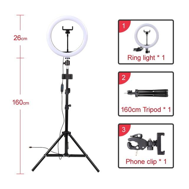 Dimmable LED Ring Light With Tripod Clip - video&photography